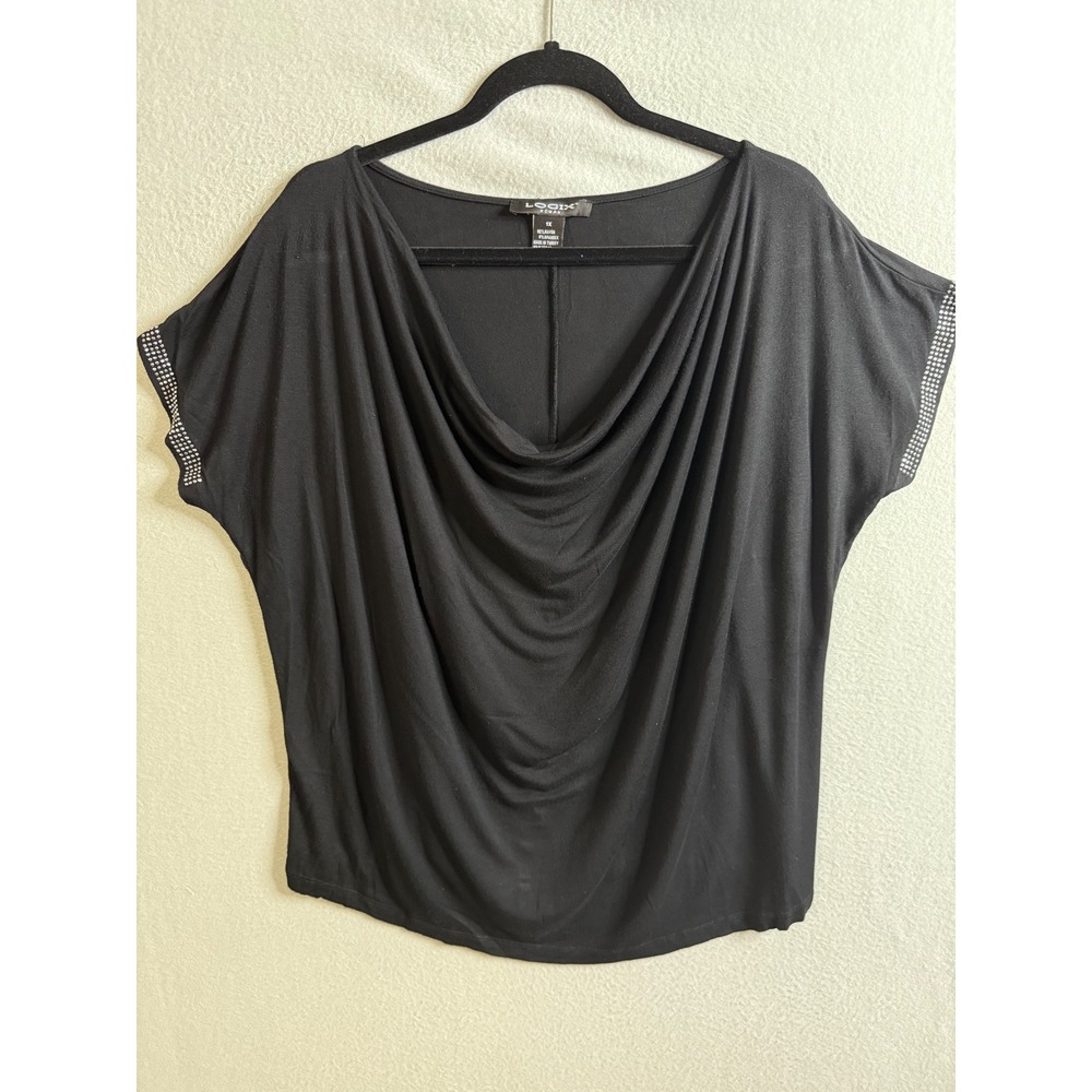 Logix Top Women's 1X Cowl Neck Top Rhinestone Detail Blouse Plus Size‎